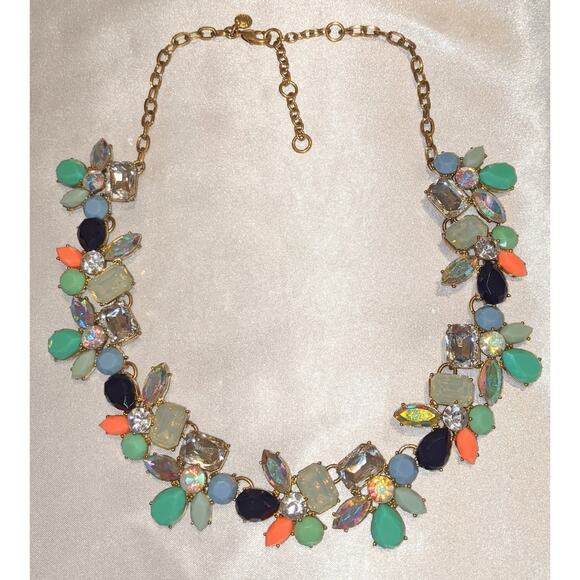J.Crew Crystal Petal Party Statement Necklace 16"-19" Shimmery Floral STUNNING - Picture 2 of 13